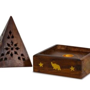 PORTA CONOS PIRAMIDE DE MADERA Y BRONCE 650N
